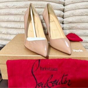 Christian Louboutin Beige Patent Pigalle 85 Pointed Pumps